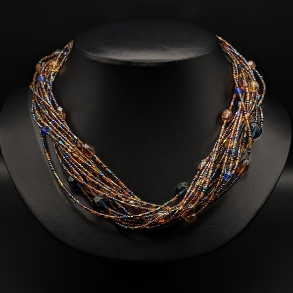 RETRO Multi Coloured Seed Bead Torsade Statement Necklace - Marked - Picture 1 of 5